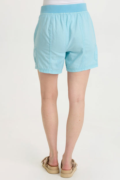 Alina Cotton Linen Mini Pleated Cargo Pocket Pull-On Waist Short Mermaid Tail Pigment - XCVI