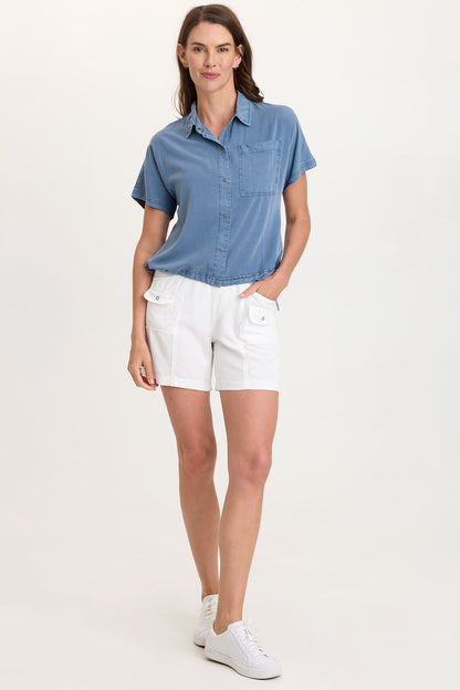 Prosper Twill Front Pockets Slimming Seams Pull-On Short White - XCVI