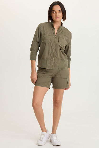 Haike Poplin Pull-On Mini Cargo Short English Moss - XCVI