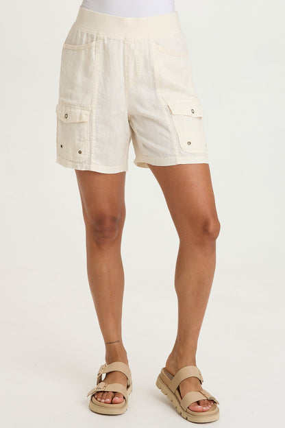 Jayci 100% Linen Cargo Pull-On Short Toasted Almond - XCVI