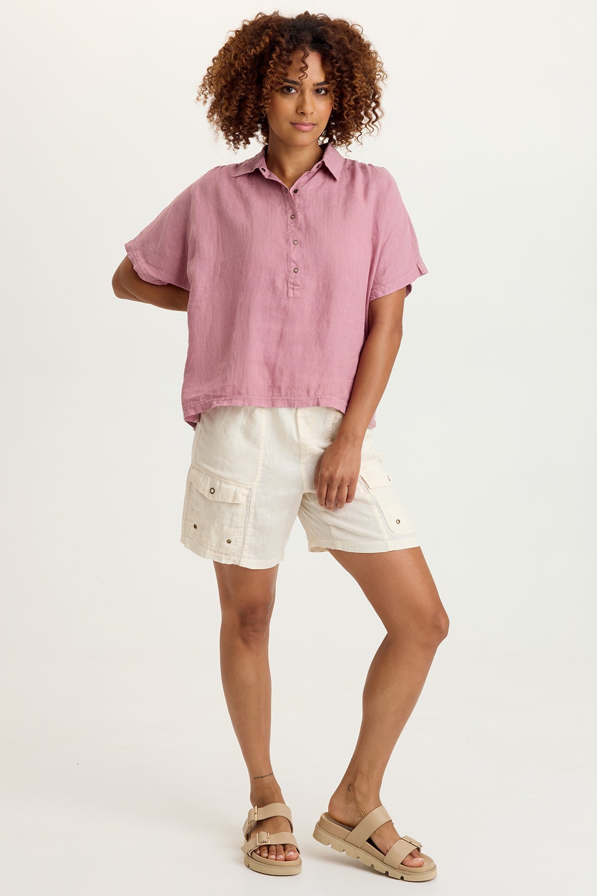 Jayci 100% Linen Cargo Pull-On Short Toasted Almond - XCVI