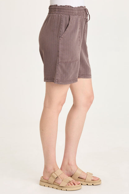 Lynn Embroidered Pinstripe Twill Paperbag Waist Drawstring Short Virtuoso Pigment - XCVI