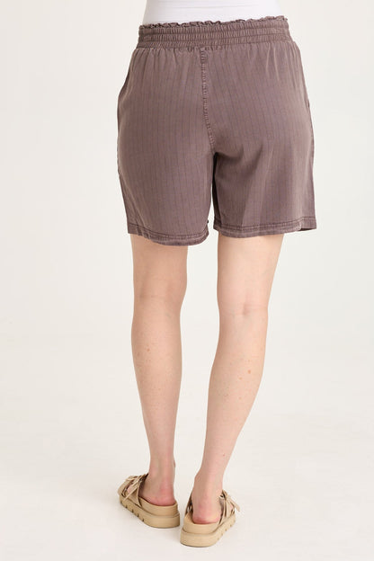 Lynn Embroidered Pinstripe Twill Paperbag Waist Drawstring Short Virtuoso Pigment - XCVI