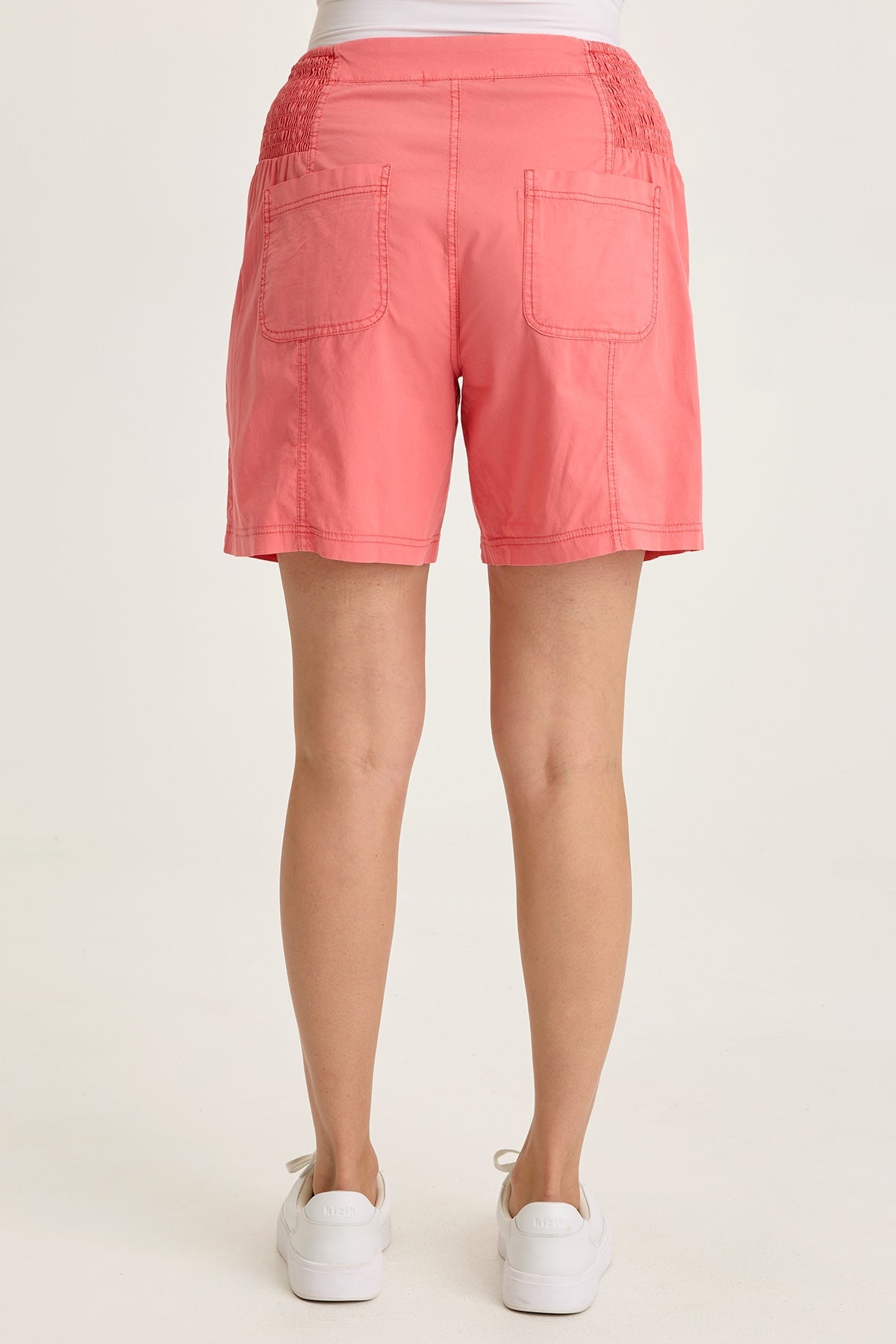 Wearables Greta Stretch Poplin Side Smocked-Waist Short Retrograde Pigment - XCVI