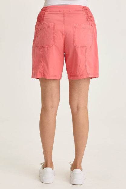 Wearables Greta Stretch Poplin Side Smocked-Waist Short Retrograde Pigment - XCVI