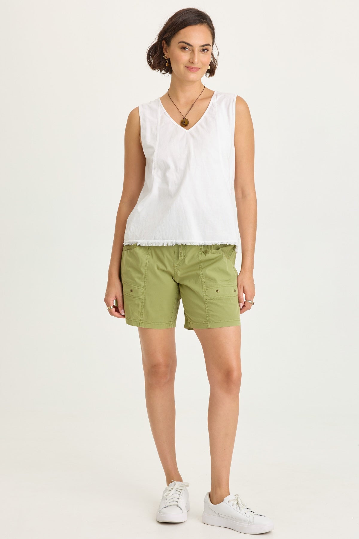 Wearables Greta Stretch Poplin Side Smocked-Waist Short Garnish Pigment - XCVI