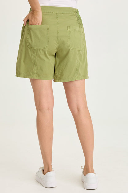 Wearables Greta Stretch Poplin Side Smocked-Waist Short Garnish Pigment - XCVI