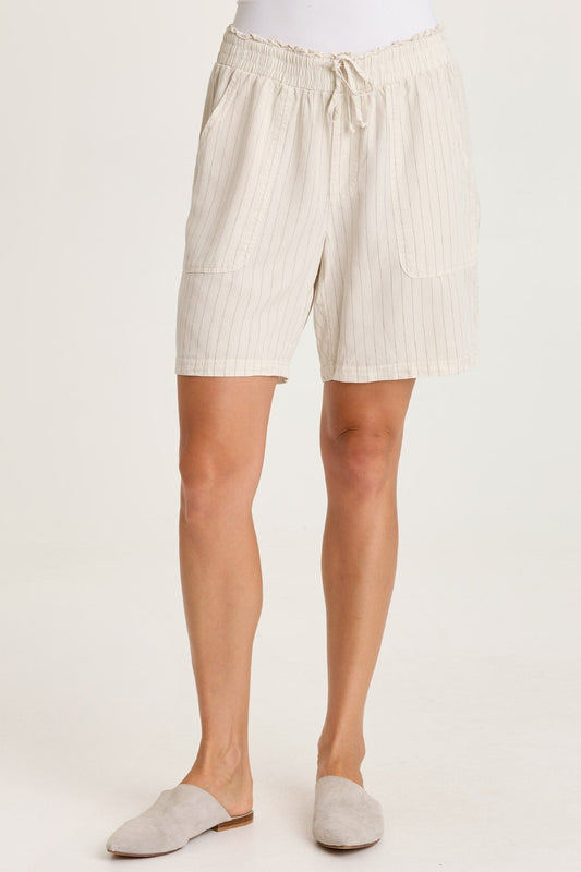 Lynn Pinstripe Twill Paperbag Waist Drawstring Short Sonic Silver - XCVI