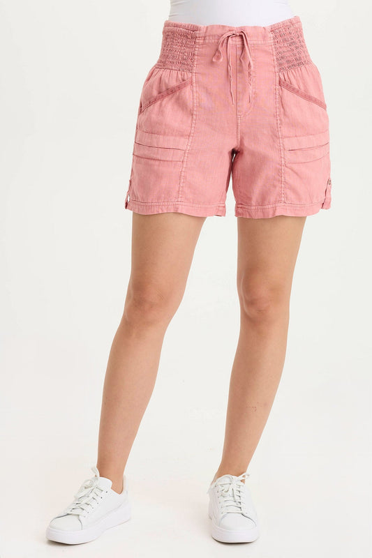 Rebel Laid-Back Tabbed Linen Short Cherry Fizz Pigment - XCVI
