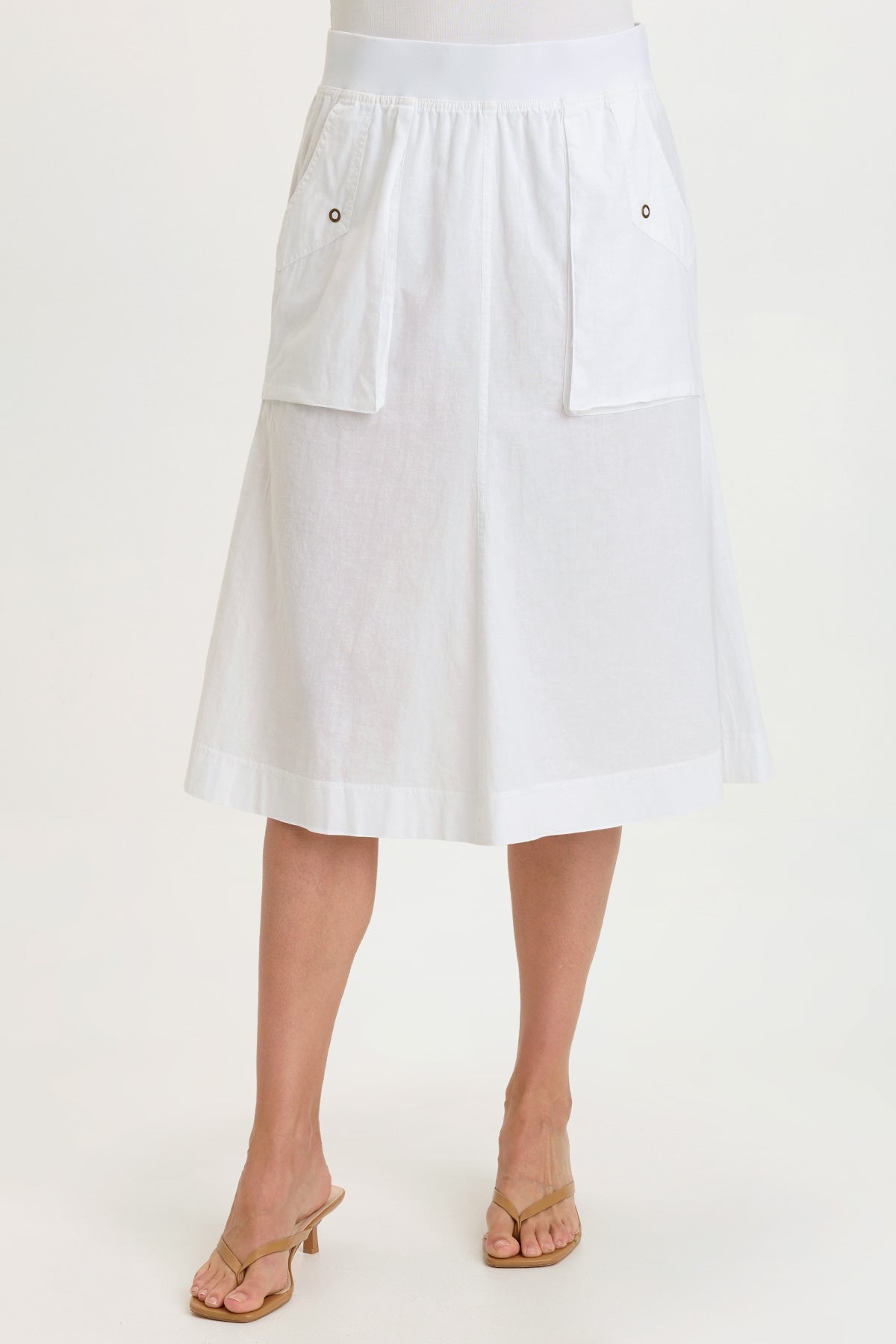 Parvati Cotton Linen Mermaid Flare Midi Skirt White - XCVI
