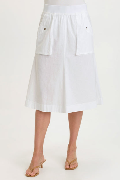Parvati Cotton Linen Mermaid Flare Midi Skirt White - XCVI