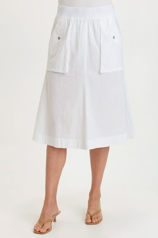 Parvati Cotton Linen Mermaid Flare Midi Skirt White - XCVI