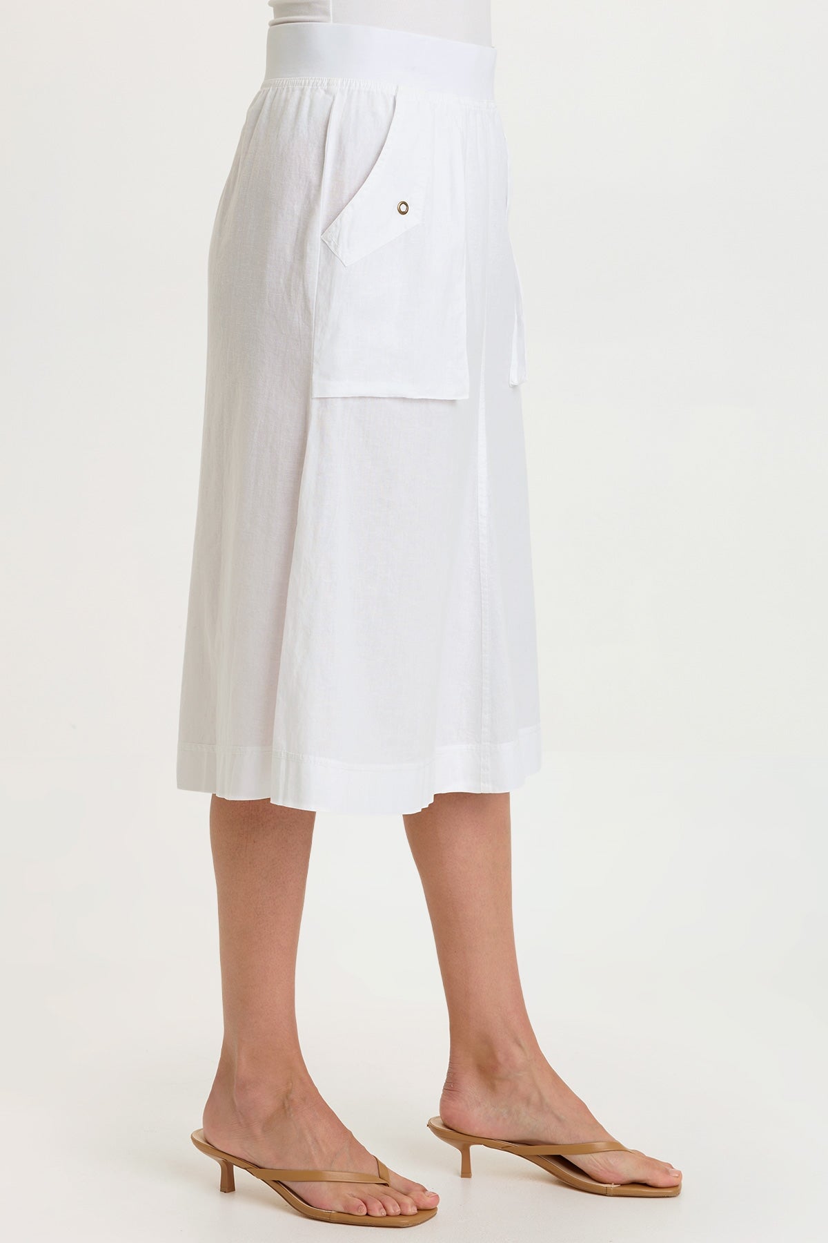 Parvati Cotton Linen Mermaid Flare Midi Skirt White - XCVI