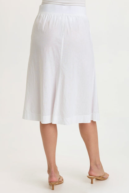 Parvati Cotton Linen Mermaid Flare Midi Skirt White - XCVI