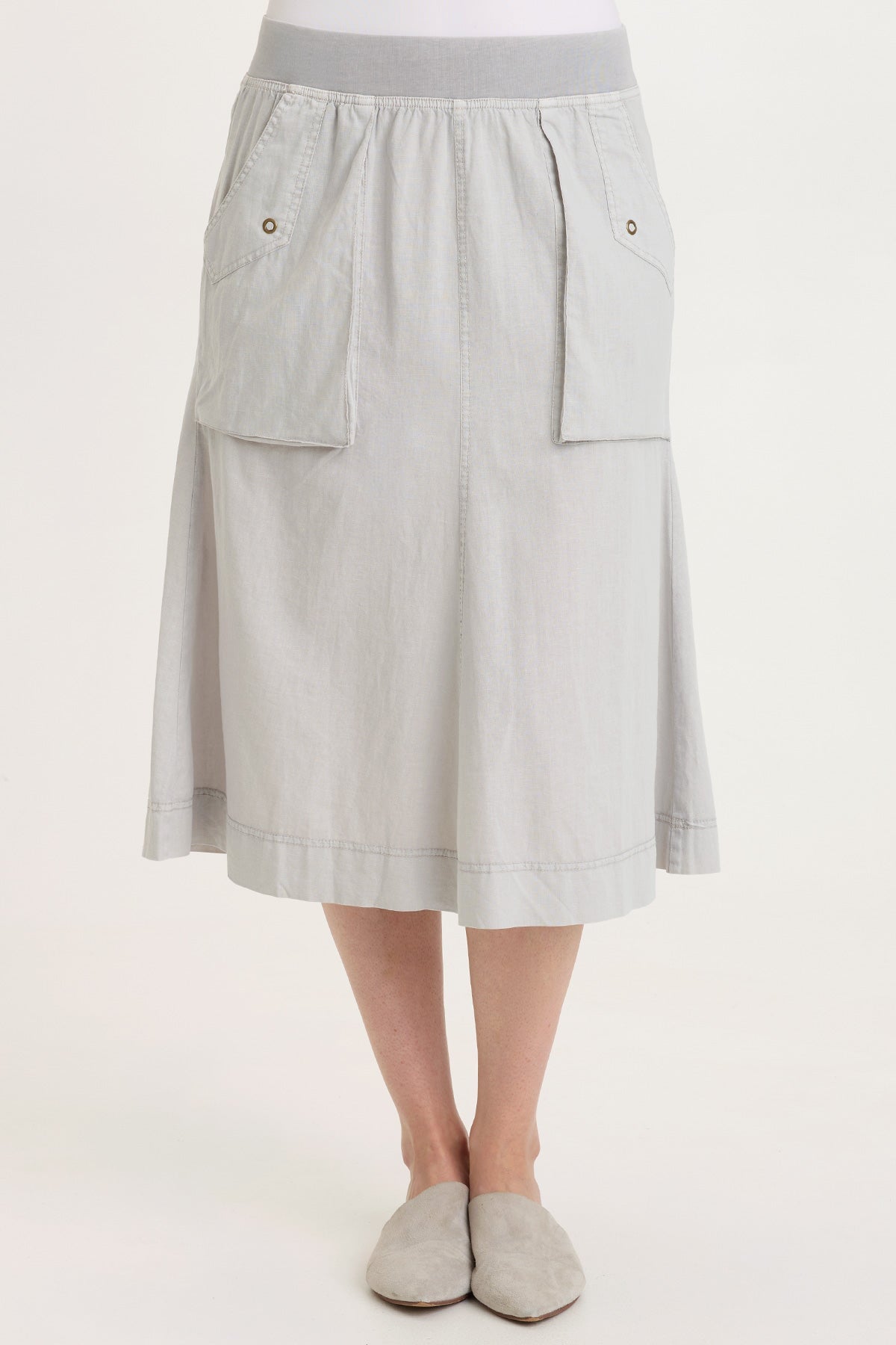 Parvati Cotton Linen Mermaid Flare Midi Skirt Soft Pebble Pigment - XCVI