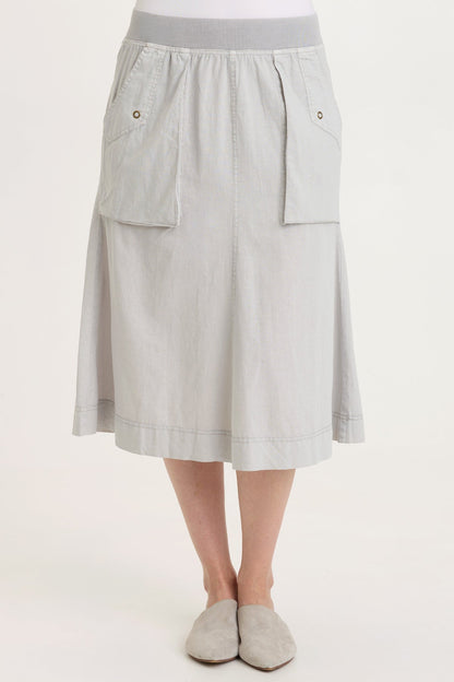 Parvati Cotton Linen Mermaid Flare Midi Skirt Soft Pebble Pigment - XCVI
