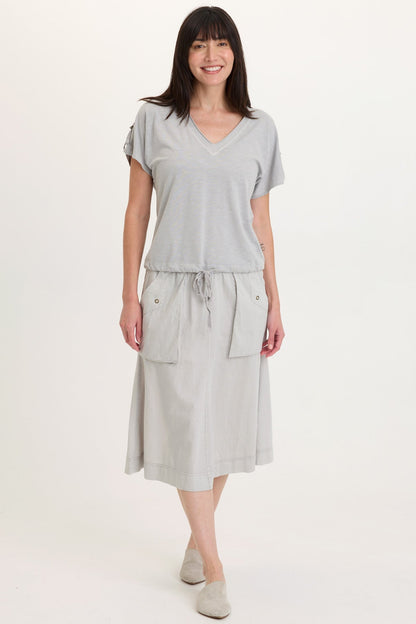 Parvati Cotton Linen Mermaid Flare Midi Skirt Soft Pebble Pigment - XCVI