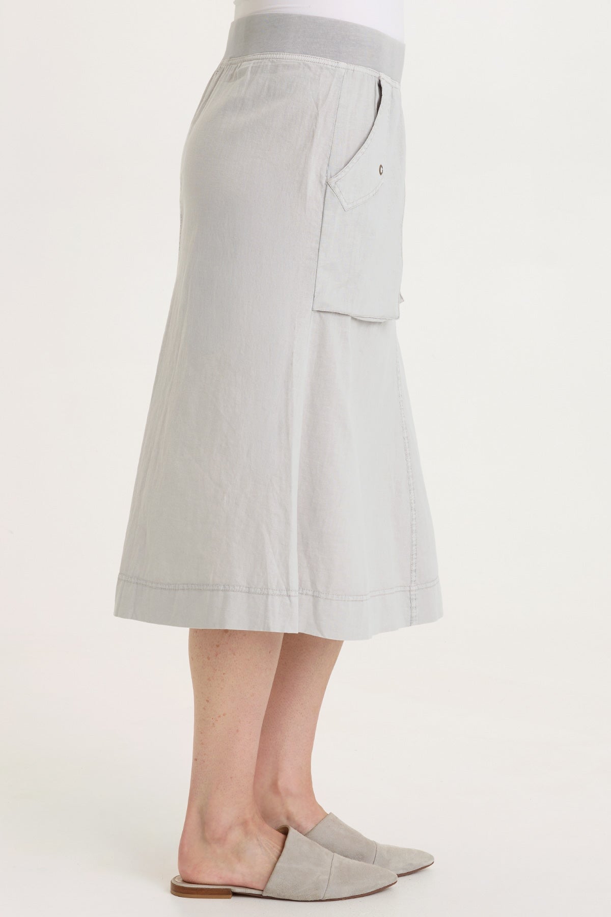 Parvati Cotton Linen Mermaid Flare Midi Skirt Soft Pebble Pigment - XCVI