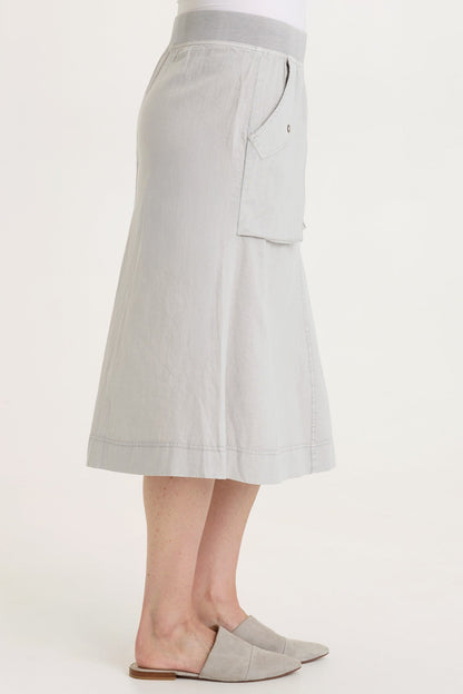 Parvati Cotton Linen Mermaid Flare Midi Skirt Soft Pebble Pigment - XCVI
