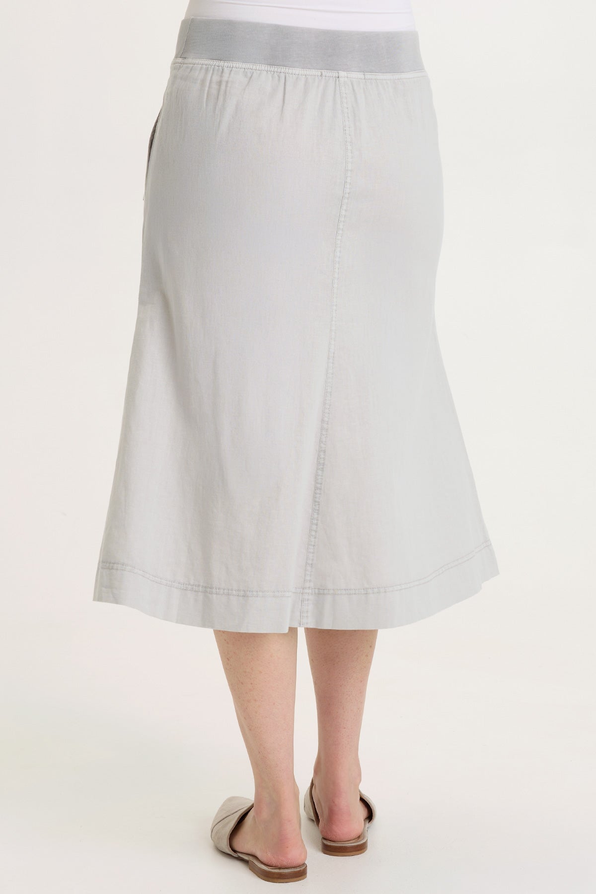 Parvati Cotton Linen Mermaid Flare Midi Skirt Soft Pebble Pigment - XCVI