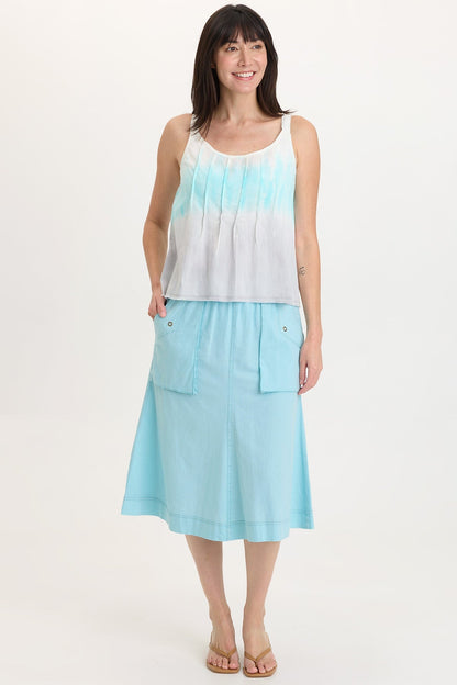 Parvati Cotton Linen Mermaid Flare Midi Skirt Mermaid Tail Pigment - XCVI