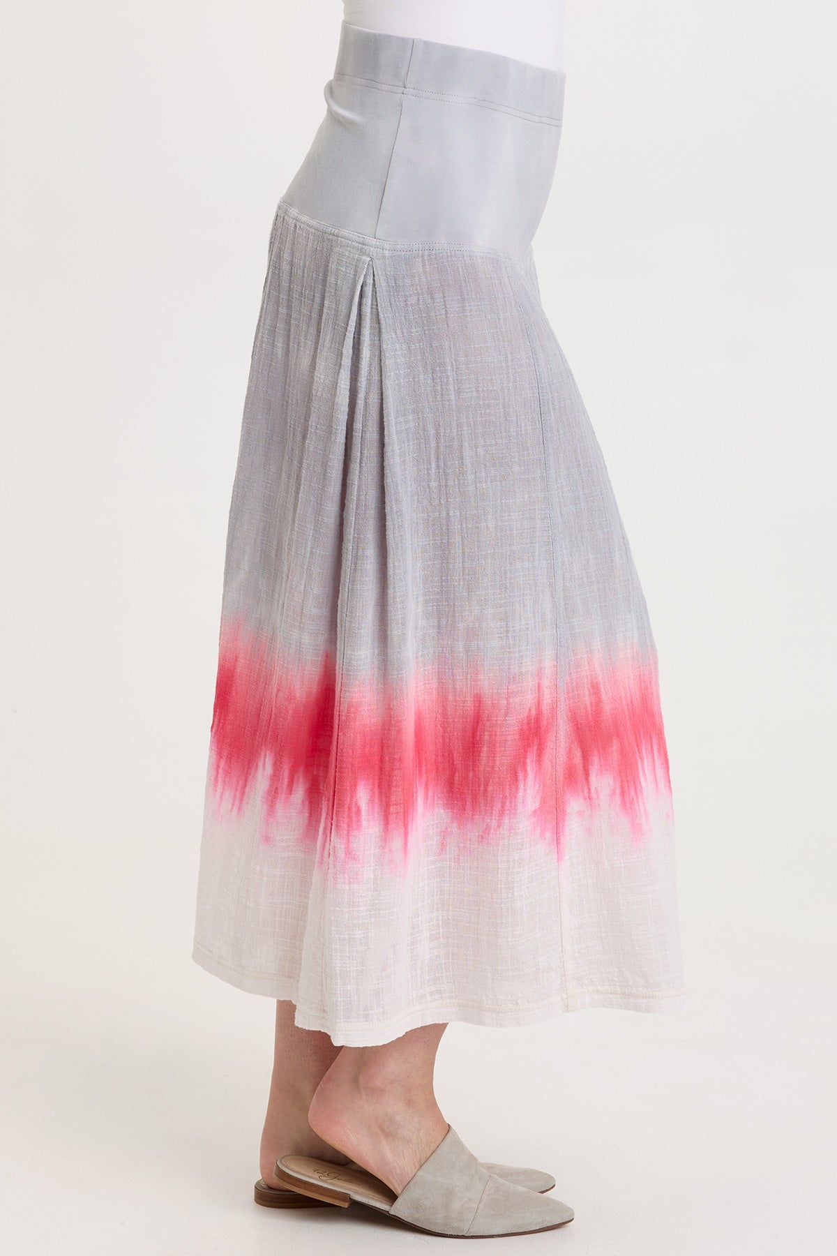 Tani 100% Cotton Gauze Dropped Jersey Waistband Side Pleated Skirt Paradox Wash Magma - XCVI