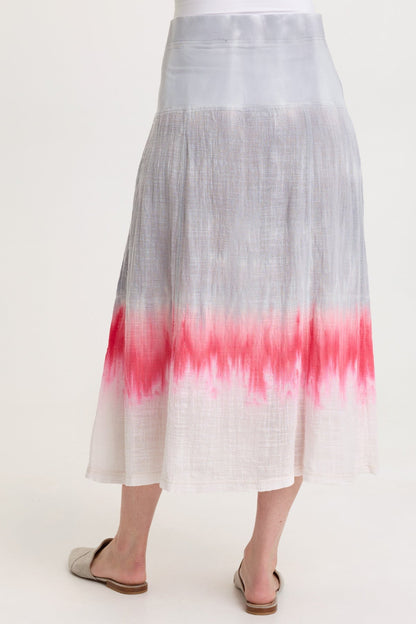 Tani 100% Cotton Gauze Dropped Jersey Waistband Side Pleated Skirt Paradox Wash Magma - XCVI