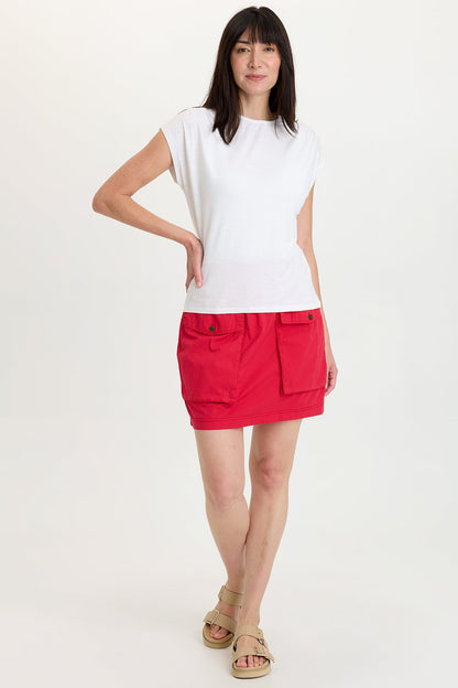 Sunder Stretch Poplin Front Pocket Pull-On Waist Mini Skirt San Marzano Pigment - XCVI