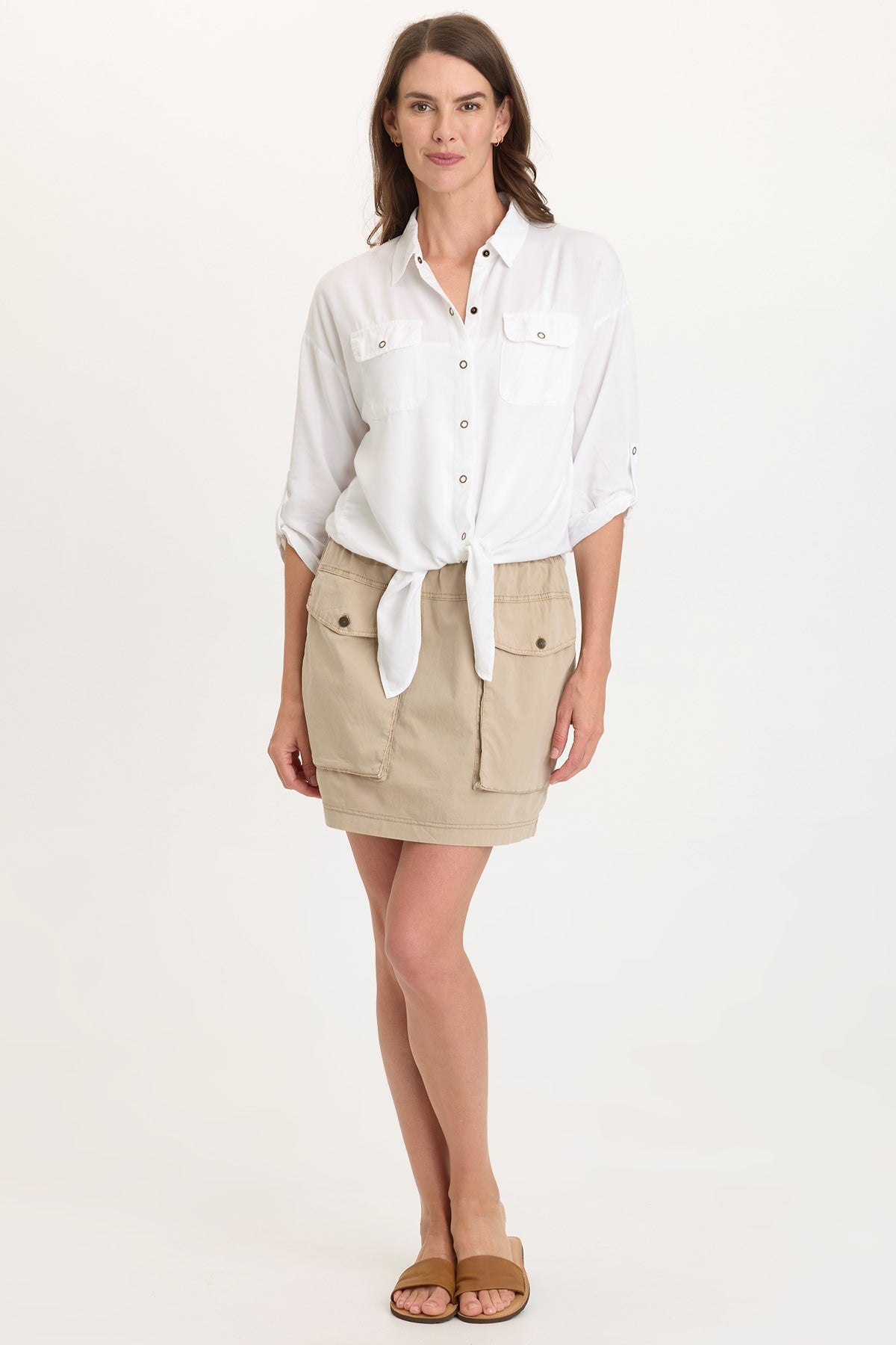 Sunder Stretch Poplin Front Pocket Pull-On Waist Mini Skirt Roadside Pigment - XCVI