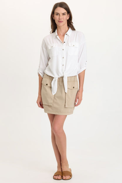 Sunder Stretch Poplin Front Pocket Pull-On Waist Mini Skirt Roadside Pigment - XCVI