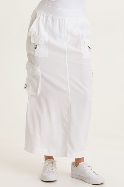 Kimbo Tencel Twill Adjustable Cargo Pull-On Waist Maxi Skirt White - XCVI