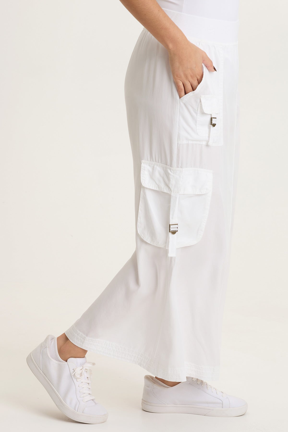 Kimbo Tencel Twill Adjustable Cargo Pull-On Waist Maxi Skirt White - XCVI