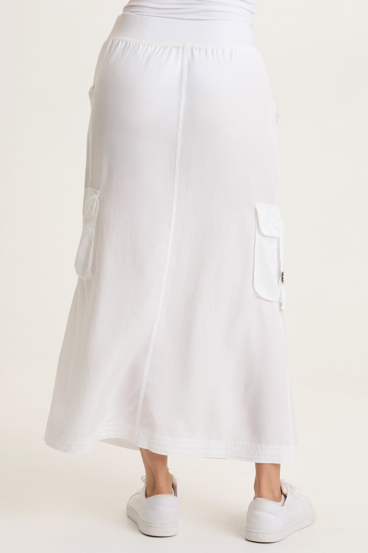 Kimbo Tencel Twill Adjustable Cargo Pull-On Waist Maxi Skirt White - XCVI