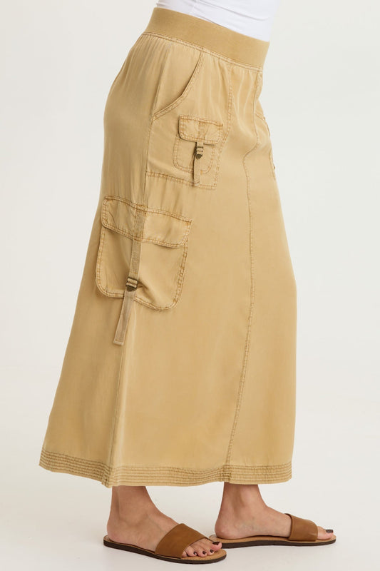 Kimbo Tencel Twill Adjustable Cargo Pull-On Waist Maxi Skirt Sepia Pigment - XCVI
