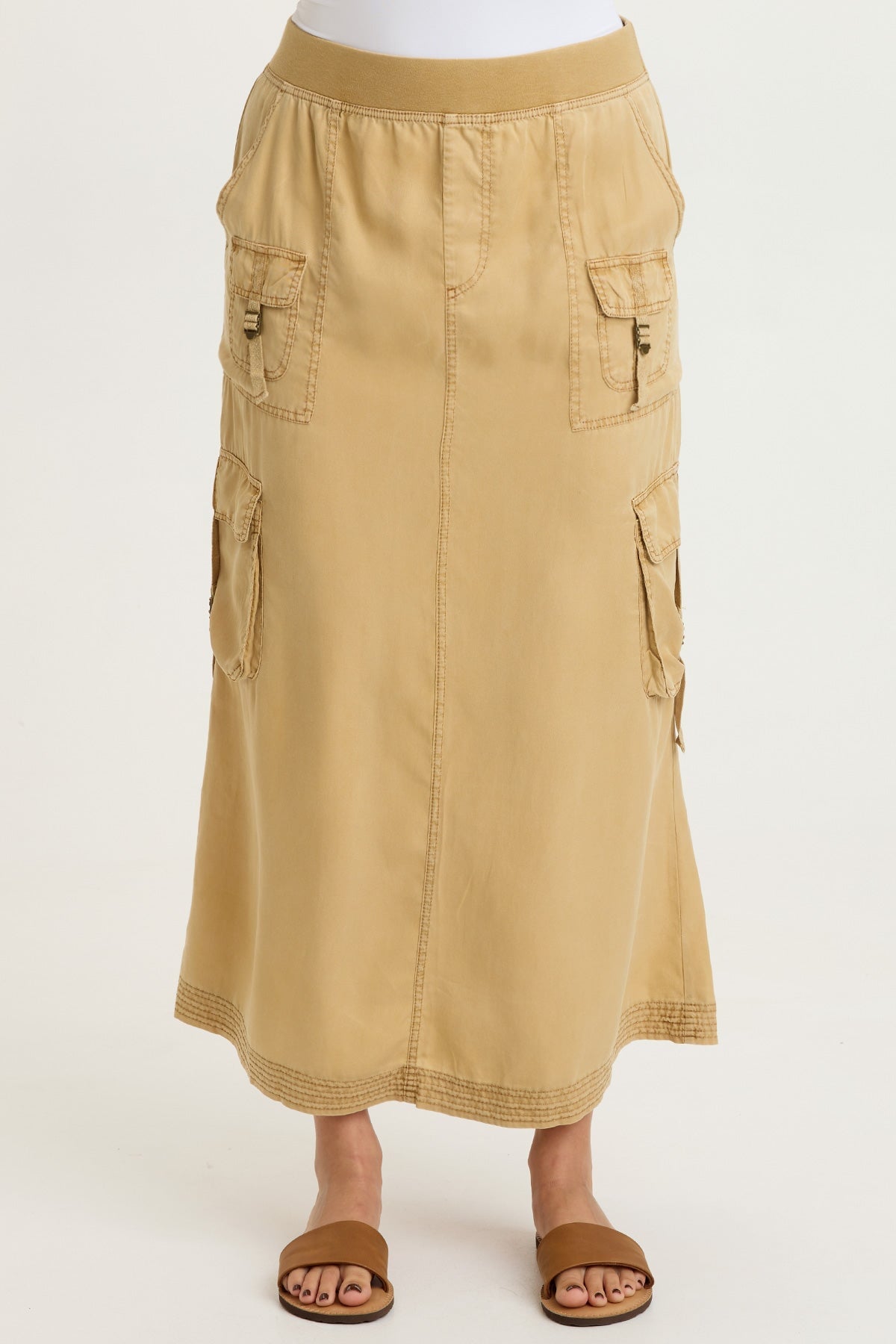 Kimbo Tencel Twill Adjustable Cargo Pull-On Waist Maxi Skirt Sepia Pigment - XCVI