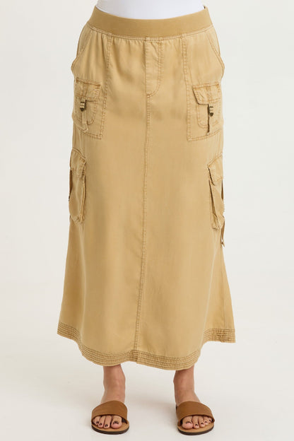 Kimbo Tencel Twill Adjustable Cargo Pull-On Waist Maxi Skirt Sepia Pigment - XCVI