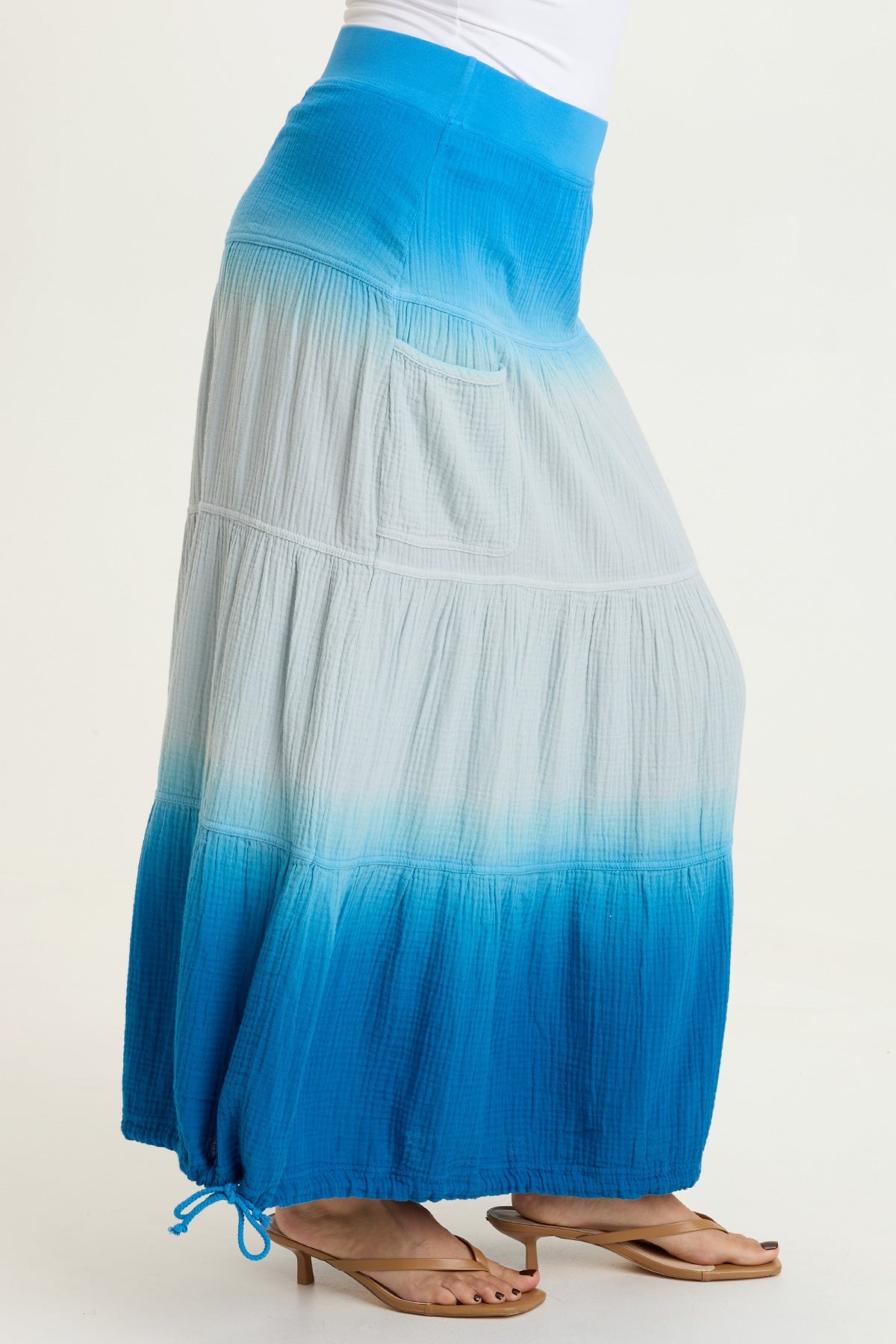 Hewson 100% Cotton Gauze Cinchable Bubble Hem Tiered Pull-On Skirt Motley Ombre Kismet - XCVI