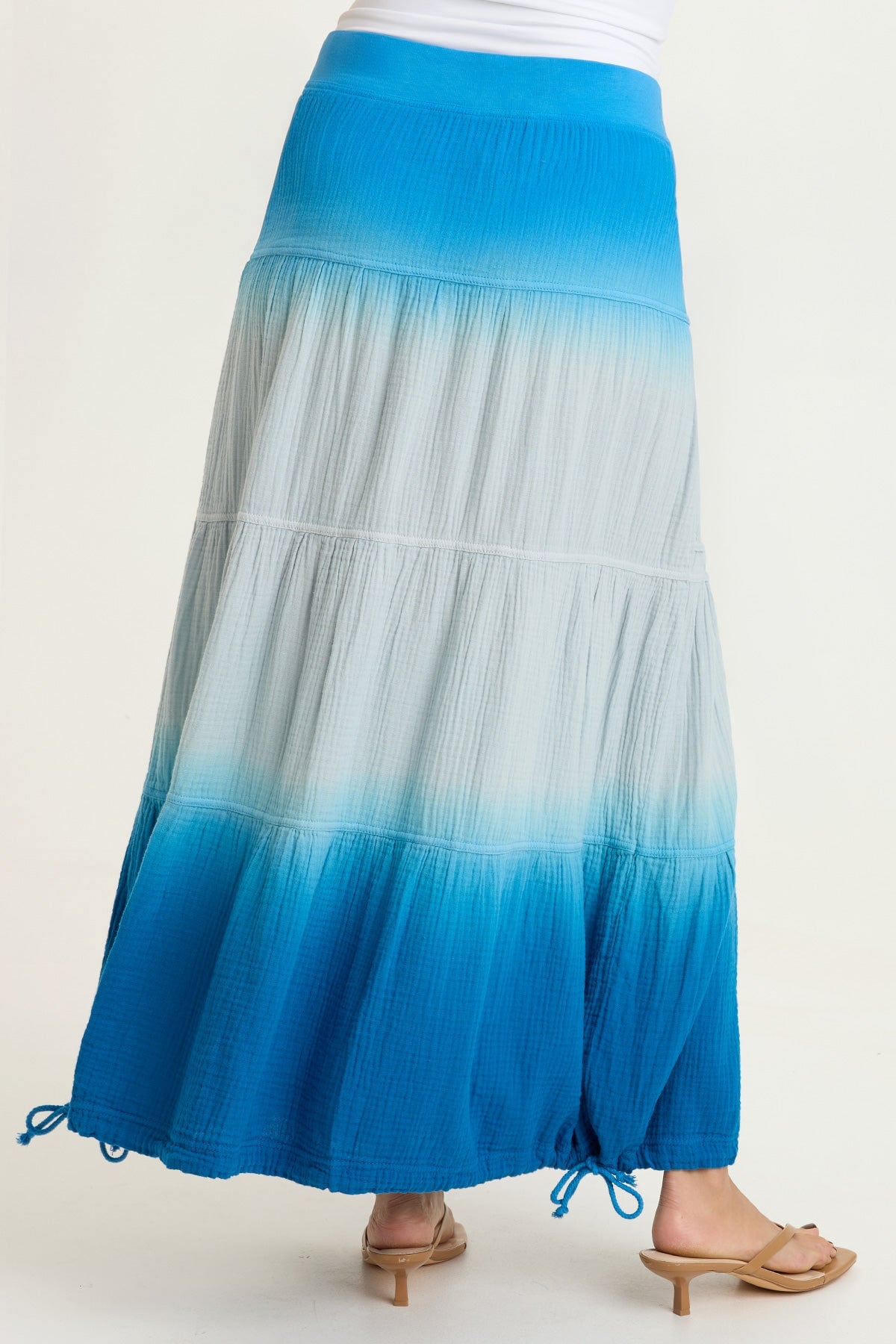 Hewson 100% Cotton Gauze Cinchable Bubble Hem Tiered Pull-On Skirt Motley Ombre Kismet - XCVI