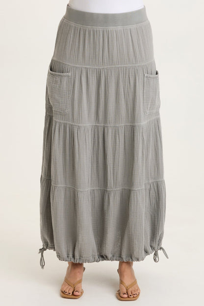 Hewson 100% Cotton Gauze Cinchable Bubble Hem Tiered Pull-On Skirt Masterpiece Pigment - XCVI