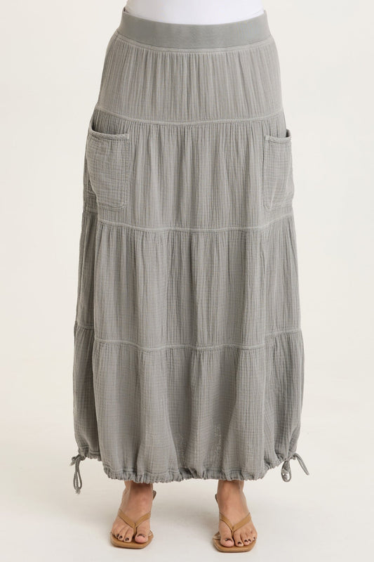Hewson 100% Cotton Gauze Cinchable Bubble Hem Tiered Pull-On Skirt Masterpiece Pigment - XCVI