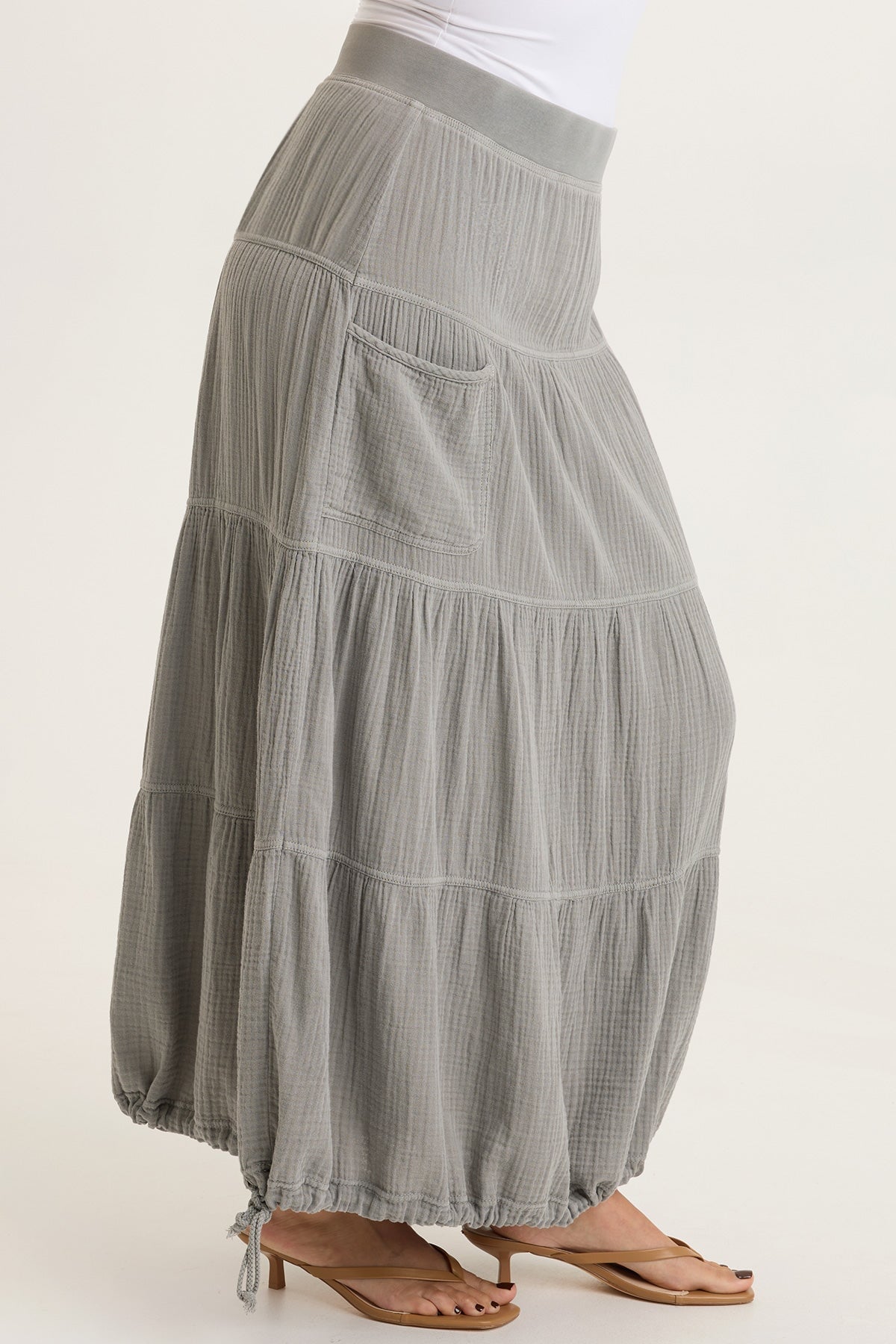 Hewson 100% Cotton Gauze Cinchable Bubble Hem Tiered Pull-On Skirt Masterpiece Pigment - XCVI