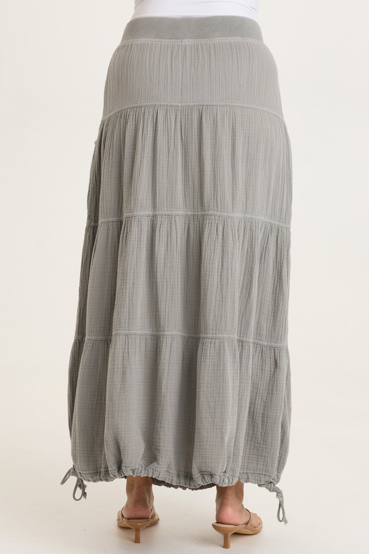 Hewson 100% Cotton Gauze Cinchable Bubble Hem Tiered Pull-On Skirt Masterpiece Pigment - XCVI