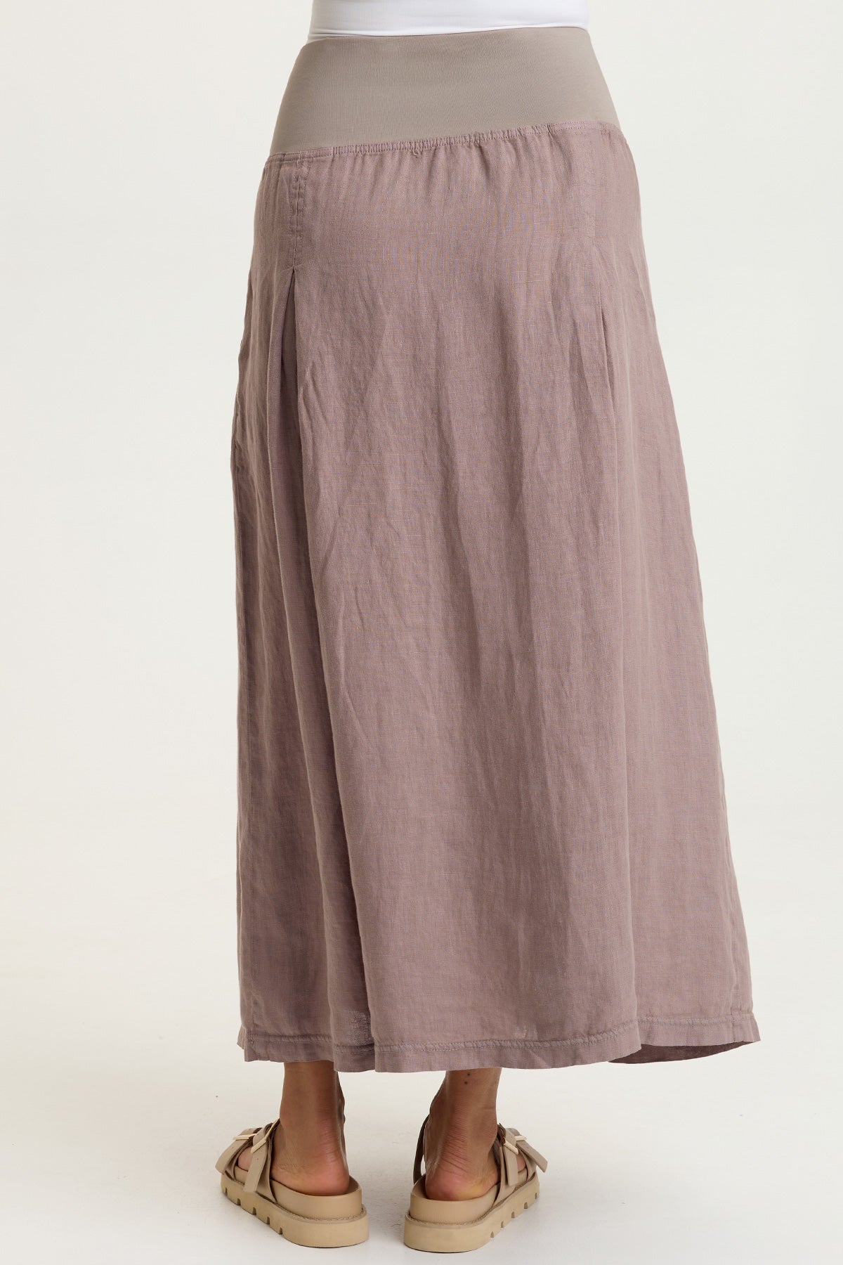 Aderyn 100% Linen Double Pleated Pull-On Waist Long Skirt Velvet Mink - XCVI