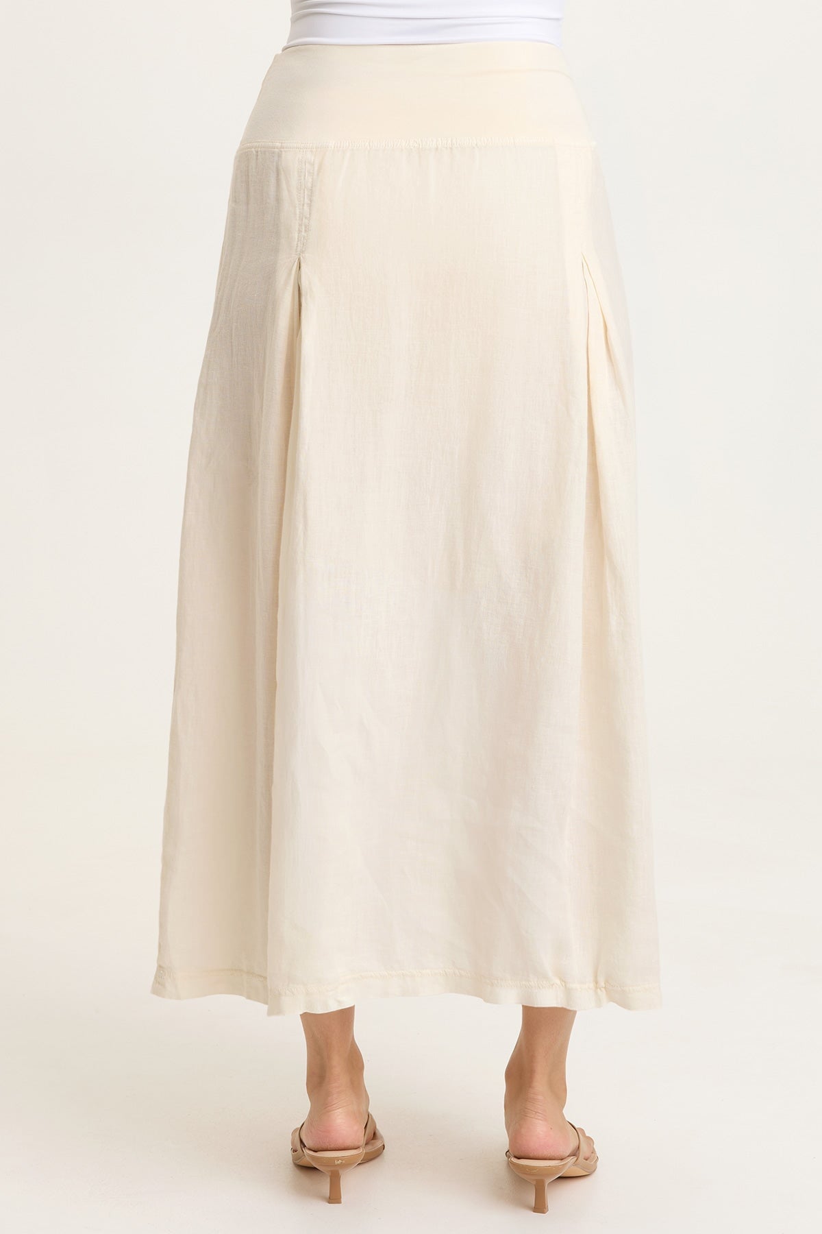 Aderyn 100% Linen Double Pleated Pull-On Waist Long Skirt Toasted Almond - XCVI