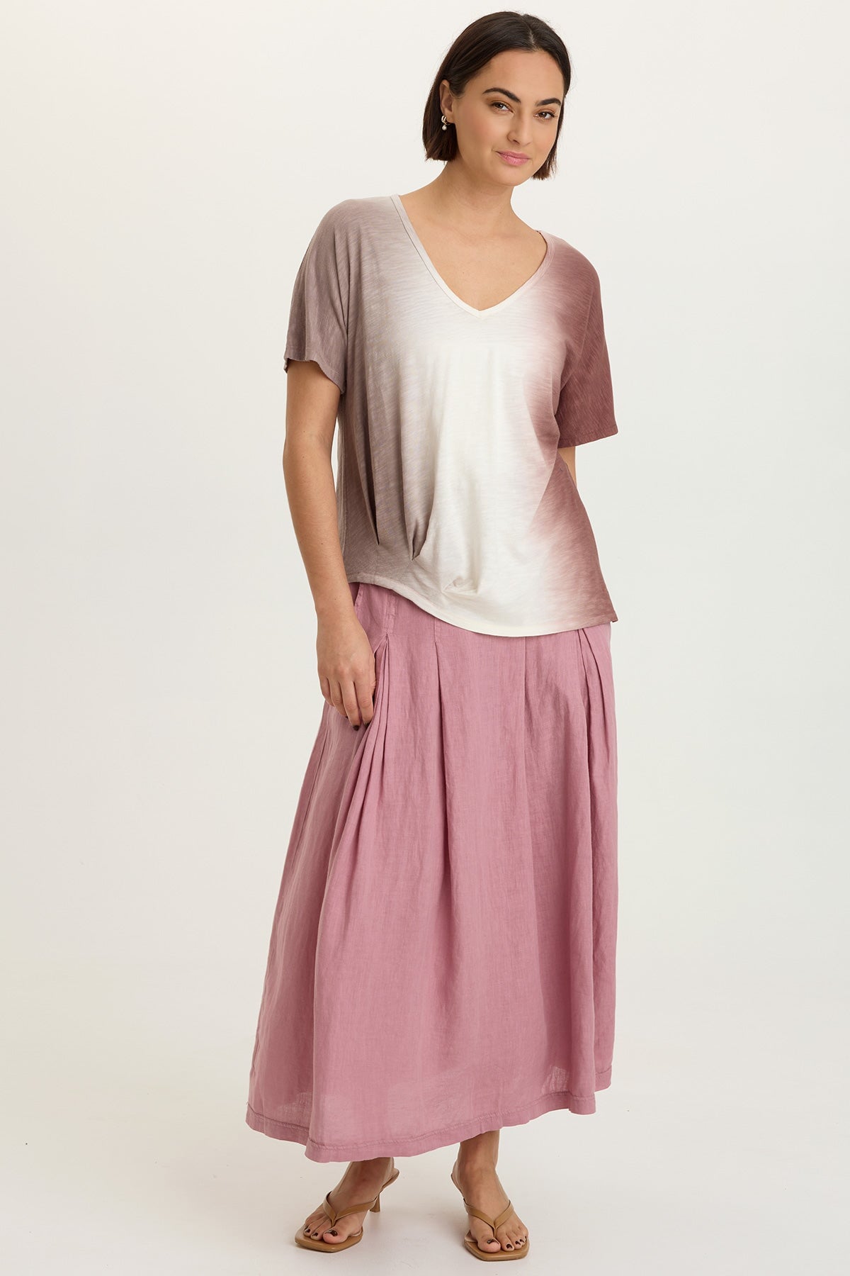 Aderyn 100% Linen Double Pleated Pull-On Waist Long Skirt Svelte - XCVI