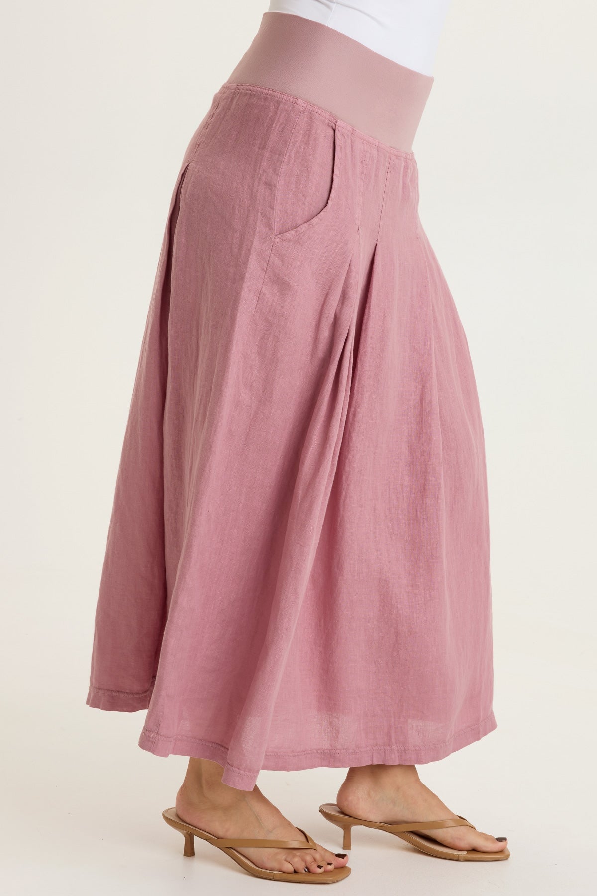 Aderyn 100% Linen Double Pleated Pull-On Waist Long Skirt Svelte - XCVI