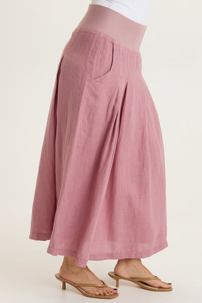 Aderyn 100% Linen Double Pleated Pull-On Waist Long Skirt Svelte - XCVI
