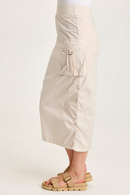 Bindi Poplin Asymmetrical Side-Cinch Pull-On Midi Skirt Sonic Silver - XCVI