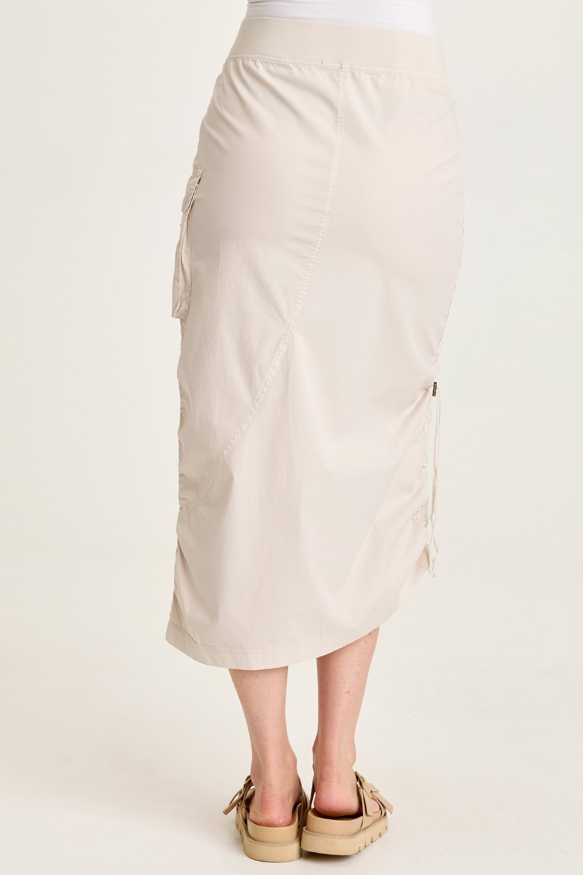 Bindi Poplin Asymmetrical Side-Cinch Pull-On Midi Skirt Sonic Silver - XCVI