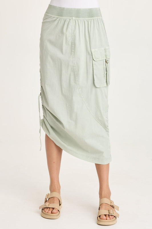 Bindi Poplin Asymmetrical Side-Cinch Pull-On Midi Skirt Tradewind Pigment - XCVI